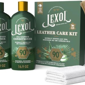 Lexol Advanced Naturals Leather Care Kit with All Leather Cleaner, Conditioner, 2 Cotton Cloths and Natural Bristle Brush, Great for Car Interiors, Furniture, Bags, Boots, Baseball Gloves, 5 Piece Kit