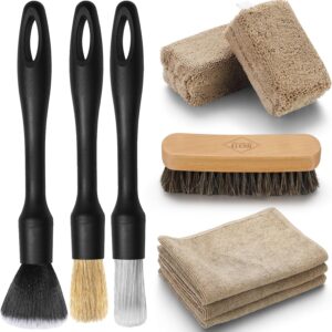 Fantasticlean 9PCS Car Interior Detailing Set, Microfiber Cloth & Applicator, Single-Head Detailing Brushes, Natural Bristles, Scratch-Free & Ultra-Soft for Seats Leather Care or Cleaning