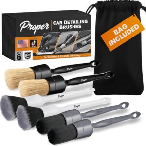Premium Car Detailing Brush Set – Complete 6 Pack Kit – 2 Boar’s Hair, 2 Ultra Soft, 2 Synthetic Bristles – Car Detail Brush for All Surfaces, Leather Seats, Air Vents, Wheels & Emblems, and More